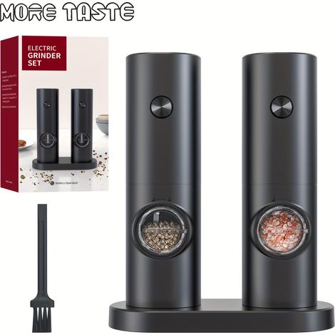 Ensemble moulin à sel et à poivre électrique, moulin automatique rechargeable avec base, 2 broyeurs à mouture réglable, utilisation à une main (1/5)