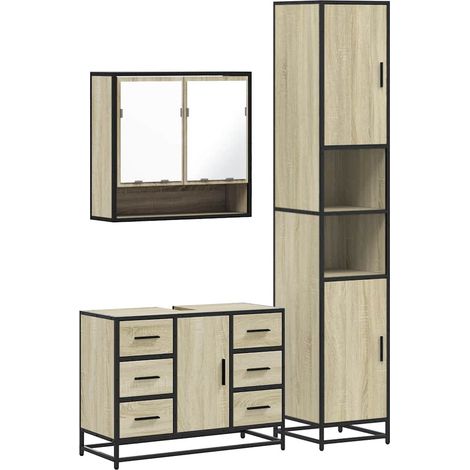 Maison Exclusive - 3-tlg. Badmöbel-Set Sonoma-Eiche Holzwerkstoff