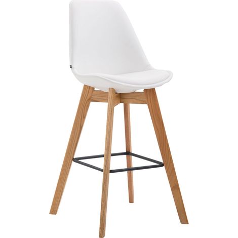 Taburete de bar x1 estilo escandinavo con asiento de piel sintética blanca y estructura de madera natural 100005712 (1/5)