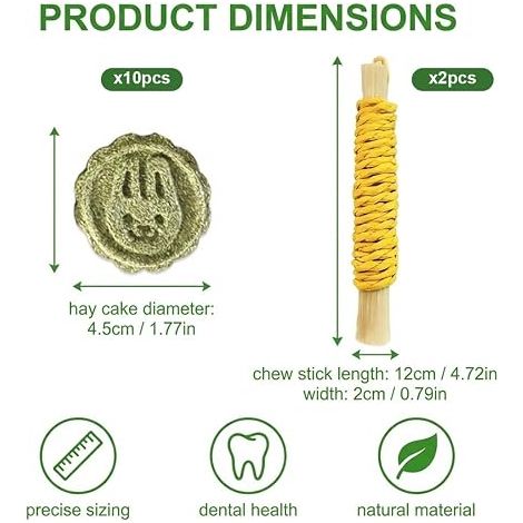 Dwarf Rabbit Chew Toys, Timothy Hay Natural Chew Toys, Improve Dental Health for Rabbit/Chinchilla/Guinea Pig/Hamsters, Small Animal Chew Toys (1/4)