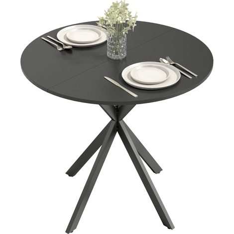 Mesa de cocina redonda, 80 cm, tablero compacto, aglomerado, metal, negra. (1/5)
