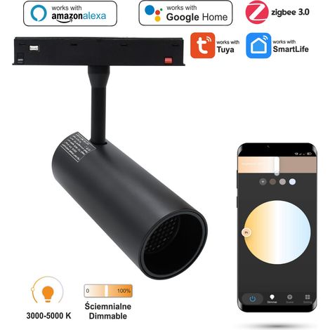 Faretto LED WiFi Zigbee da 20W per binari magnetici SMART TRACK 48VDC 3000-5000K dimmerabile (1/5)