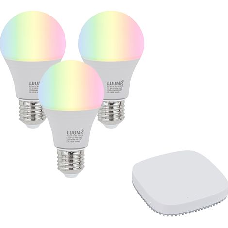 Set mit 3 smarten E27 dimmbaren LED-Glühbirnen A60 9W 806 lm 2700K-6500K inkl. Zigbee Smart Hub