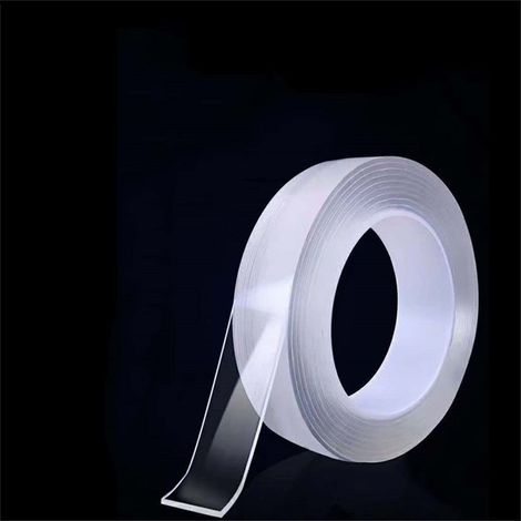 Ruban adhésif nano réutilisable, double face puissant, épaisseur 1mm x largeur 3cm x longueur 5M, sans trace, lavable, pour fixation murale et décoration, 7.6 trous. (1/4)