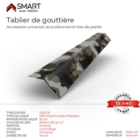 Tablier de gouttière - bac acier - tôle de couverture - Toiture - H12 Coloris Camouflage Printech L=1m (1/2)