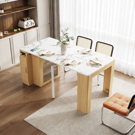 Mesa extensible con ruedas, 80 x 39,6 x 77 cm, en MDF y vidrio, color natural, OKMYHOME (1/5)