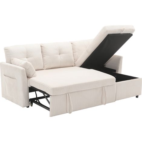 CHICFURN Divano angolare trasformabile con contenitore 206 cm beige in velluto a coste (1/5)
