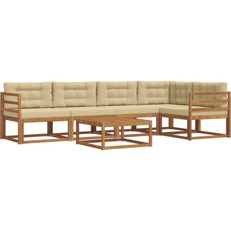 Conjunto de sofás de exterior con cojín 6 pcs Natural y Beige vidaXL