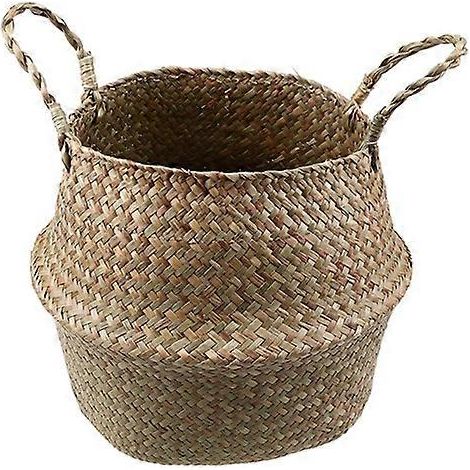 Panier à plantes en jonc de mer tressé à la main avec poignées, pliable, pour jouets, linge, pique-nique, cache-pot de fleurs, décoration intérieure