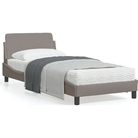 Cadre de lit avec tête de lit Taupe 90x190 Tissu (1/5)