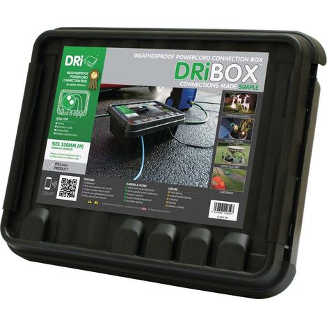 33cm Dribox Large Black Weatherproof Connection Box | Outdoor Plug Lights