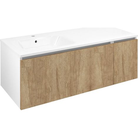 Meuble vasque LOREA 120x46x51,5cm (90+30cm), gauche, chêne alabama/blanc mat (1/4)