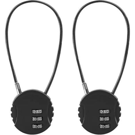 2 Pack Serrure à Combinaison Cadenas Étanche Extérieur à 3 Chiffres, Serrure De Casier Serrure de Gymnastique, Mini Cadenas à Combinaison De Câbles Métalliques (Noir)