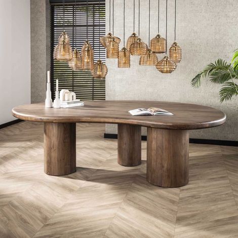 Table à manger forme organique 244x165x77 cm en bois d'acacia brun
