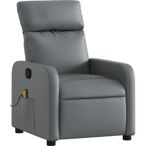Poltrona relax TV funzione massaggio reclinabile 6 punti massaggio in PVC grigio DEC026976