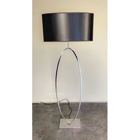 Lampadaire XL Ring en Chrome avec Abat-Jour Noir Satiné Hauteur 149 cm Douille E27 - PANGIVO