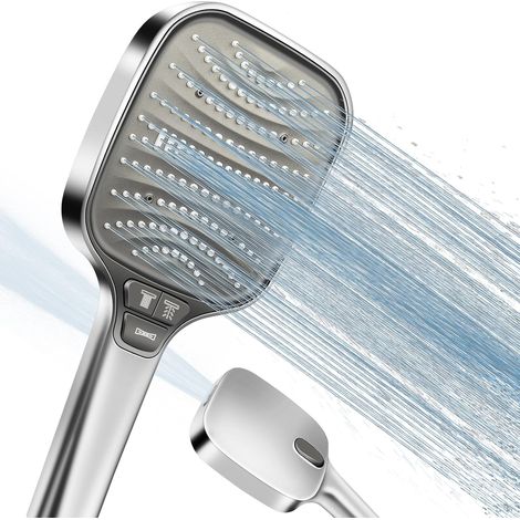 Pommeau de Douche Haute Pression Anti-Calcaire, 120mm Grand Pommeau Douche avec 8 Modes, Économie d'Eau, Douchette Salle de Bain à Débit Renforcé, Compatible avec Tuyau Standard(Argent) (1/5)