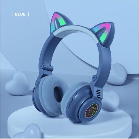 Casque Bluetooth sans Fil,Casque Audio stéréo Pliable sans Fil et Filaire avec Micro intégré, Autonomie de 10hrs,Casque Enfant,Bleu (1/4)