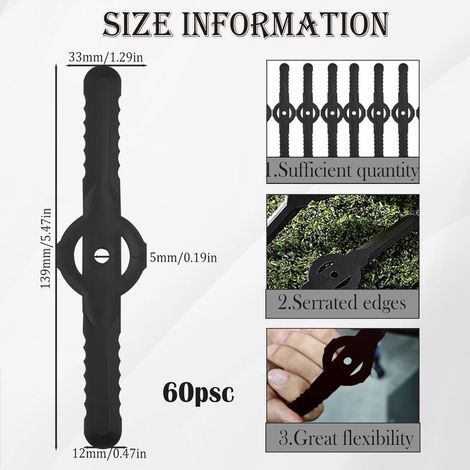 60er-Packung universelle Ersatz-Rasenmähermesser aus Kunststoff (Schwarz) (1/4)