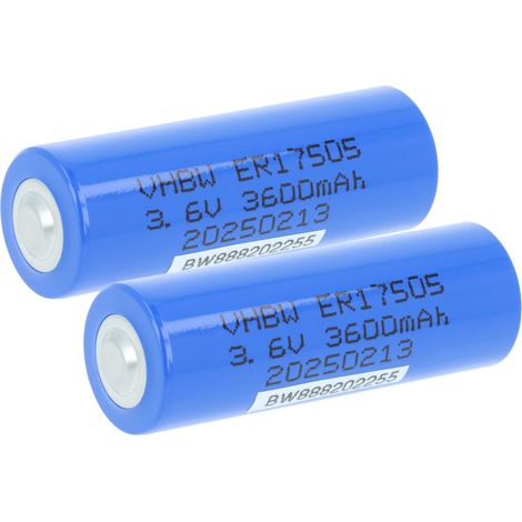 vhbw 2x ER17505 / SB-A01 (Size A) / LS17500 / ER17/50 Special Batteries - Primary Batterie (3600 mAh, 3.6 V, Li-MnO2)