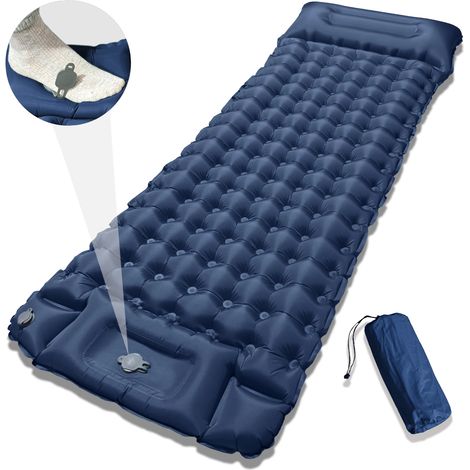Matelas gonflable une place (bleu foncé) avec oreiller, ultra confortable, léger et pliable, idéal pour les voyages (1/4)