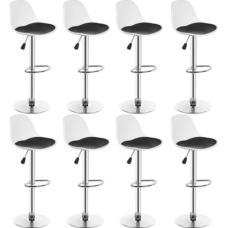 Lot de 8 tabourets de Bar Réglable en Hauteur et Rotative à 360° PU blanc + noir (1/5)