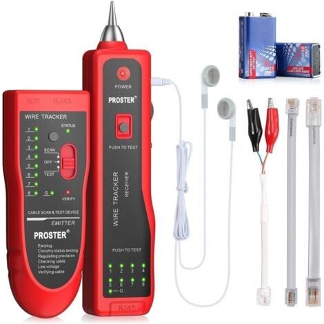 Traceur de Cable Electrique, Proster Wire Tracker RJ11 RJ45 Finder Ethernet LAN Multifonction Toner Tracer Réseau Collation de Cable Téléphone Ligne Testeur de Continuité (Rouge)