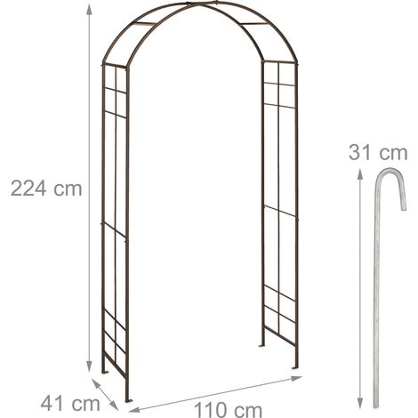 Arche à rosiers décorative arrondie jardin support robuste 200 x 120 x 30 cm en métal noir (1/3)