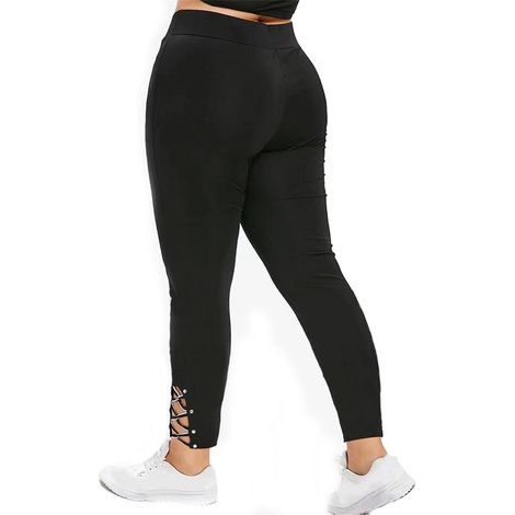 Pantalon skinny femme à lacets, coupe slim, confortable, taille haute, extensible, noir, taille 3XL, pour le fitness Yaga (1/2)