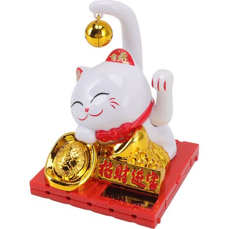 Chat porte-bonheur solaire avec clochette, décoration pour la maison, le bureau ou un bureau (grand format) (1/5)