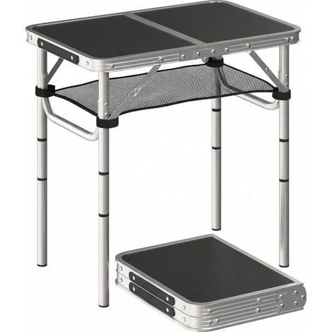 Table Pliante en Aluminium, Table de Camping Pliante rectangulaire 60 x 40 x 60 cm, avec poignée, 4 hauteurs réglables, Rangement en Filet, pour intérieur/extérieur, pour terrasse, Blanc (1/5)