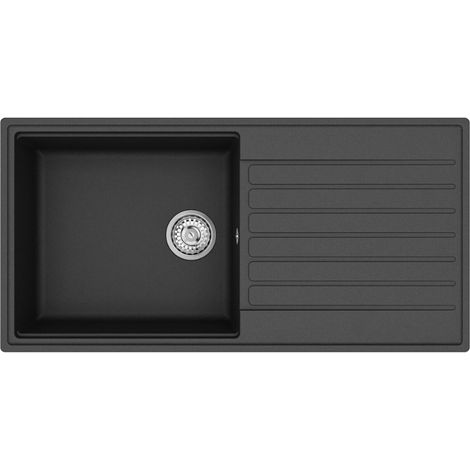 Swiss Aqua Technologies – Évier 1 bac 100x50 cm – Granite noir – Égouttoir réversible – 2 trous robinetterie pré-percés – SATSINKGQK103B (1/4)