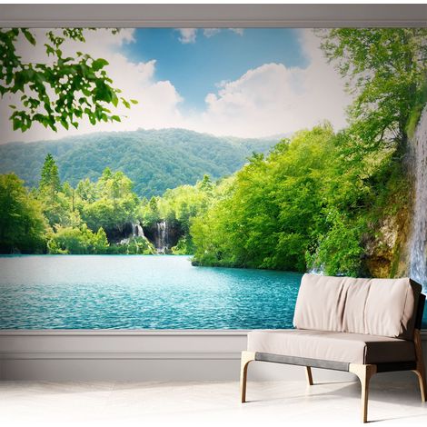 Papier peint autocollant Mural avec colle pour salon et chambre Décoration murale rapide Cascade naturelle 312x219 cm (1/5)