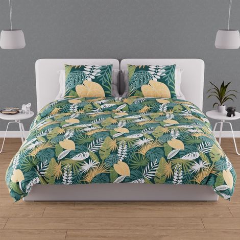 Parure Housse de Couette en Coton 57 Fils 260x240 cm Tanzanie Vert (1/5)