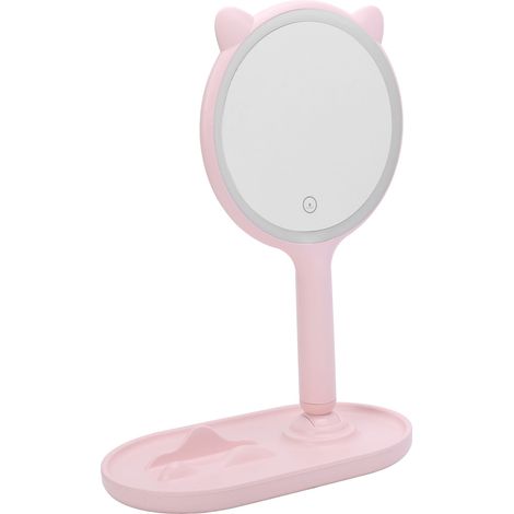 Miroir de maquillage lumineux grossissant 1X 5X double face, portable, 3 températures de couleur, rechargeable par USB, rose (1/5)