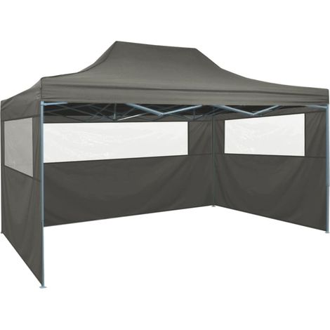 Tente de réception pliable, Pavillon, Pergola, Tente de jardin, avec 3 parois 3x4 m Acier Anthracite OIB1452E (1/5)