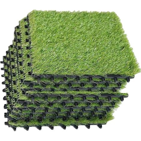 5 Dalles de Gazon Synthétique, Tapis d'Herbe Artificielle pour Extérieur, Hauteur 3 cm, 30x30 cm chacune (1/4)