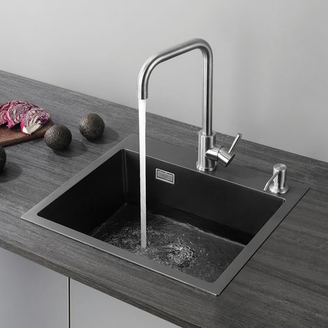 CECIPA Nero PVD Nano Lavello da Cucina 1 Vasca, Lavandino Cucina, Lavello Quadrato Cucina in Acciaio Inox, 50 x 45 x 18.5 cm