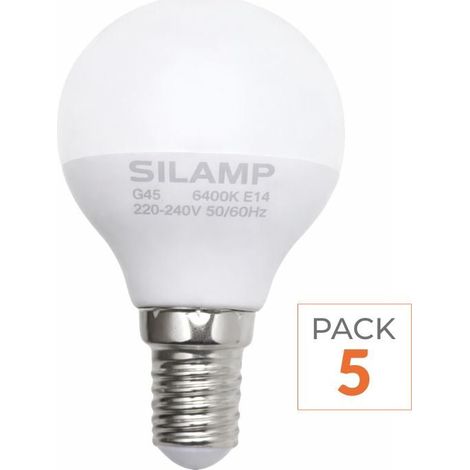 Pack de  5 - Ampoule LED E14 8W 220V G45 300° - Blanc Neutre 4000K - 5500K - SILAMP