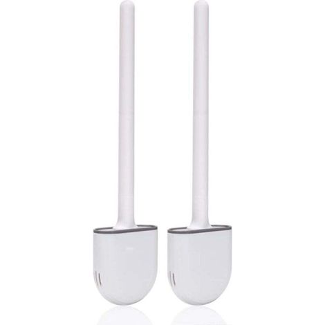 Brosse Toilette Silicone,(2 pièces) Brosse Toilettes WC,Brosse WC Silicone et SupportsAvec des Poils Doux et Une Poignée Antidérapante Brosse Toilette Silicone Nettoyage Rapides Brosse WC Suspe (1/4)