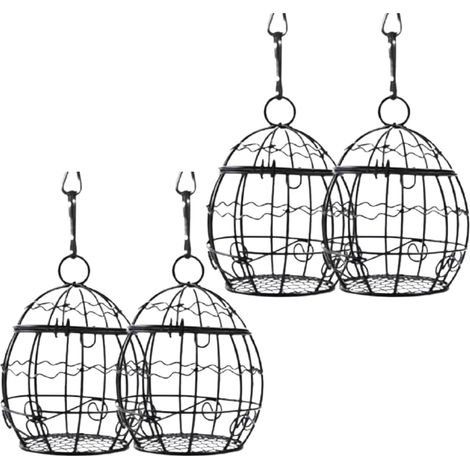 4-teiliges Wildvogelfutterhaus-Set, Hängendes Vogelfutterhaus, Wildvogelfutterhaus mit Metall-Fettkugeln für Haus und Garten (Schwarz B)