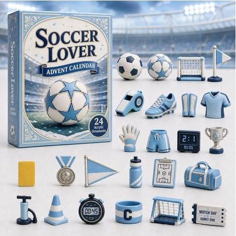Calendrier avent sport 2026 2D football bleu boîte surprise colle