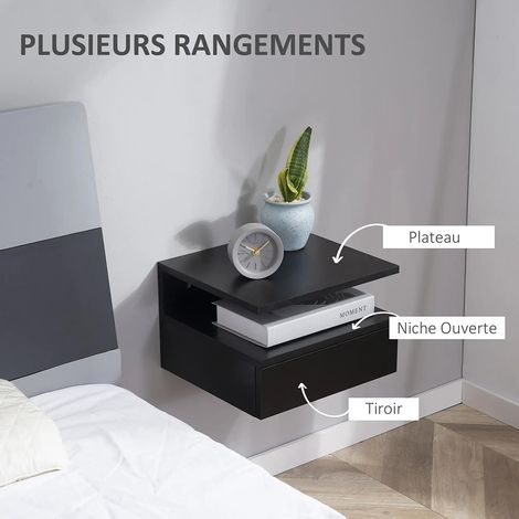 Ensemble de deux ensembles de tables de chevet murales - tiroirs, treillis de rangement, comptoirs, panneaux de particules noires (1/4)