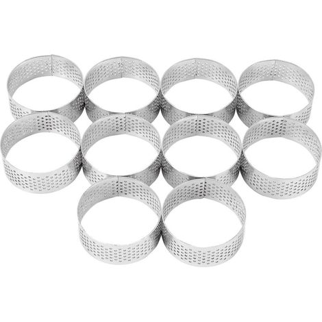 CREA 10 Pack 5cm Stainless Steel Tart Ring. Heat-resistant Perforated Cake (1/4)