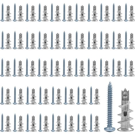 50Pcs Chevilles Autoforeuse Placo avec 50Pcs Vis(31  13)  Cheville Queue de Cochon, Chevilles Métal pour Plaques de Plâtre,Bois, Etc. (1/5)