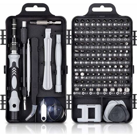 115 en 1 Tournevis Precision Kit Tools, Portable Kit Tournevis de Précision Magnétique Tournevis Outils de Réparation Pour Ordinateur/Laptop/iPhone/Lunettes/Montre/Smartphone Noir (1/5)