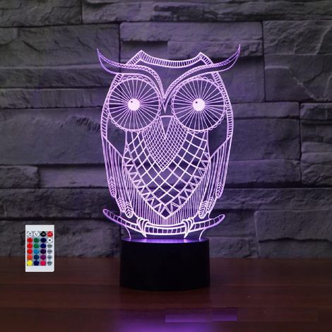 Lampe Veilleuse 3D - Hibou - Télécommande - 16 Couleurs - Alimentation USB ou Piles AAA - Pour Chambre Enfant (1/5)