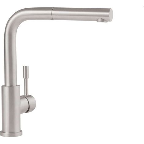 Rubinetteria da cucina Villeroy & Boch Steel Shower, alta pressione, con doccetta estraibile e ruotabile a 360°, miscelatore per lavello a risparmio idrico, altezza bocchetta 270mm, acciaio inox (1/5)