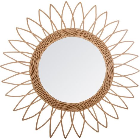 Atmosphera – Miroir sur pied en rotin 50cm – MDF, verre et saule – Couleur beige – Accessoire décoratif tendance