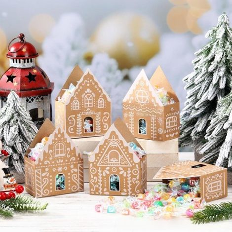 Boîte Cadeau Maison En Pain D'épices - Boîte 3D En Papier Pour Bonbons Chocolats Et Biscuits - 9 x 5 x 13 cm - Lot De 1 Ou 4 (1/5)